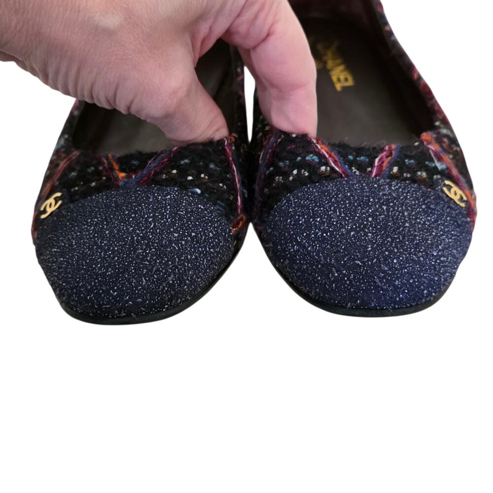 Chanel Tweed Ballet Flats Navy Black CC Cap Toe IT 40 US 9–9.5 G27760 - Picture 6 of 14